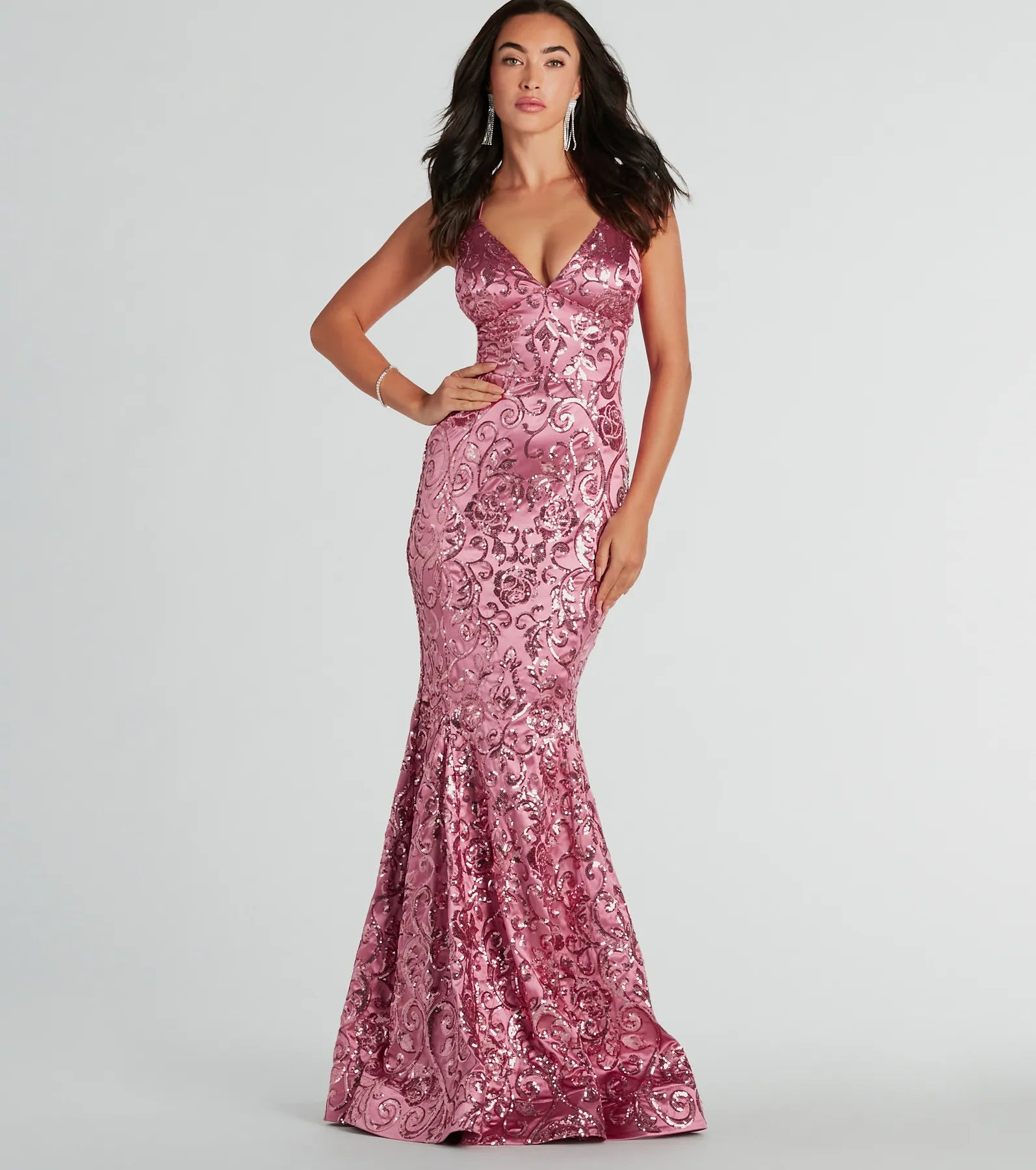 Saskia Lace-Up Mermaid Sequin Satin Formal Dress Lace unclassified dresses