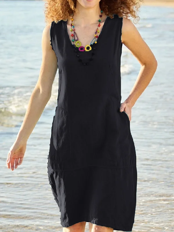 Women Fashion Summer Casual Solid Color Sleeveless Dress Lace unclassified dresses