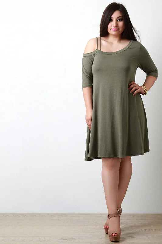 Asymmetrical Cold Shoulder Shift Dress Tiered unclassified dresses