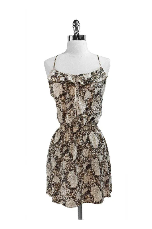 Parker - Grey/Taupe Print Silk Dress Sz L High-low unclassified dresses