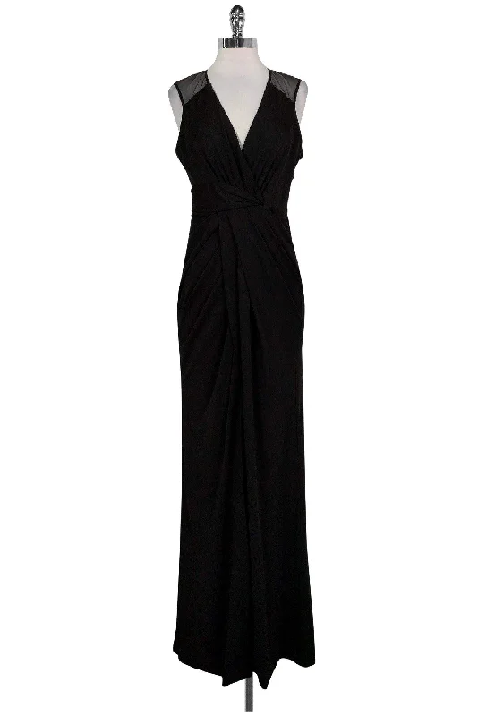 Parker Black - Black Draped Gown Sz 6 Metallic unclassified dresses