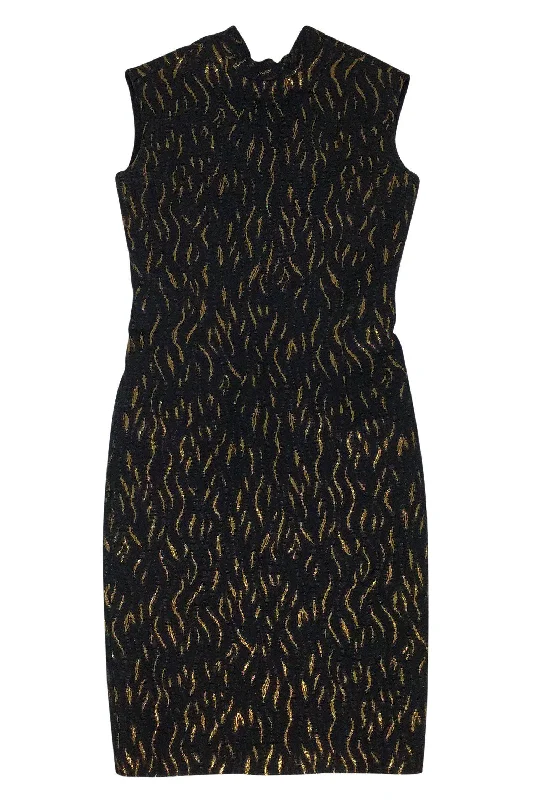 Jean Paul Gaultier - Black & Gold Dress Sz 4 Chiffon unclassified dresses