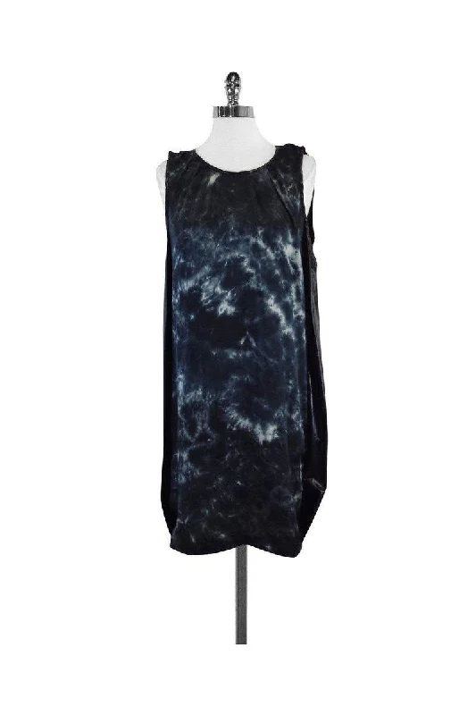 Clu - Black & Blue Mixed Media Dress Sz S Off-shoulder unclassified dresses
