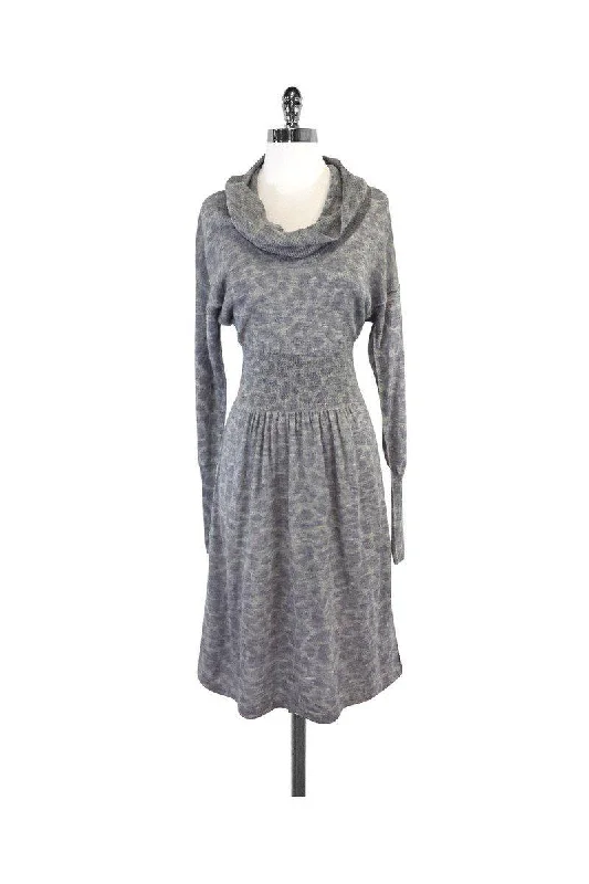 Rebecca Taylor - Grey Leopard Print Wool Sweater Dress Sz M Monochrome unclassified dresses