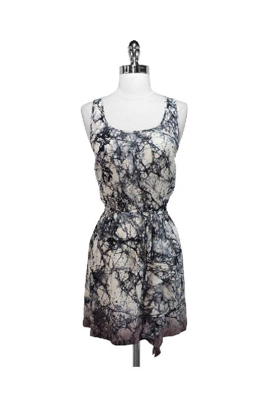 Fifteen Twenty - Gray Tone Abstract Print Silk Dress Sz L Vintage unclassified dresses