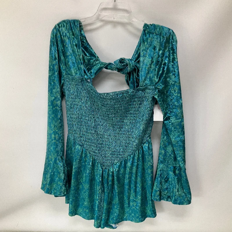 Romper By Free People In Blue & Green, Size: L Floral unclassified dresses