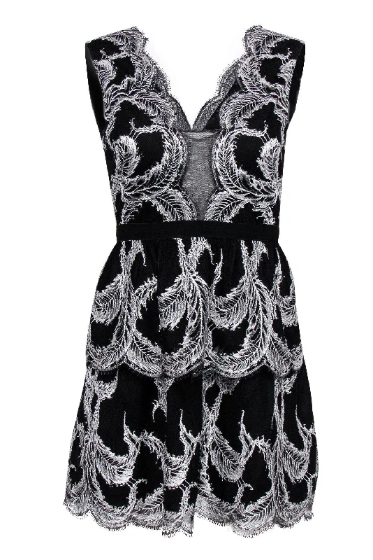 BCBG Max Azria - Black & White Lace Fit & Flare Dress Sz 2 Open-back unclassified dresses