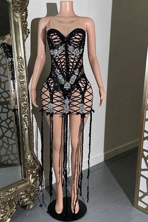 Nikki Black Diamante Dress One-shoulder unclassified dresses