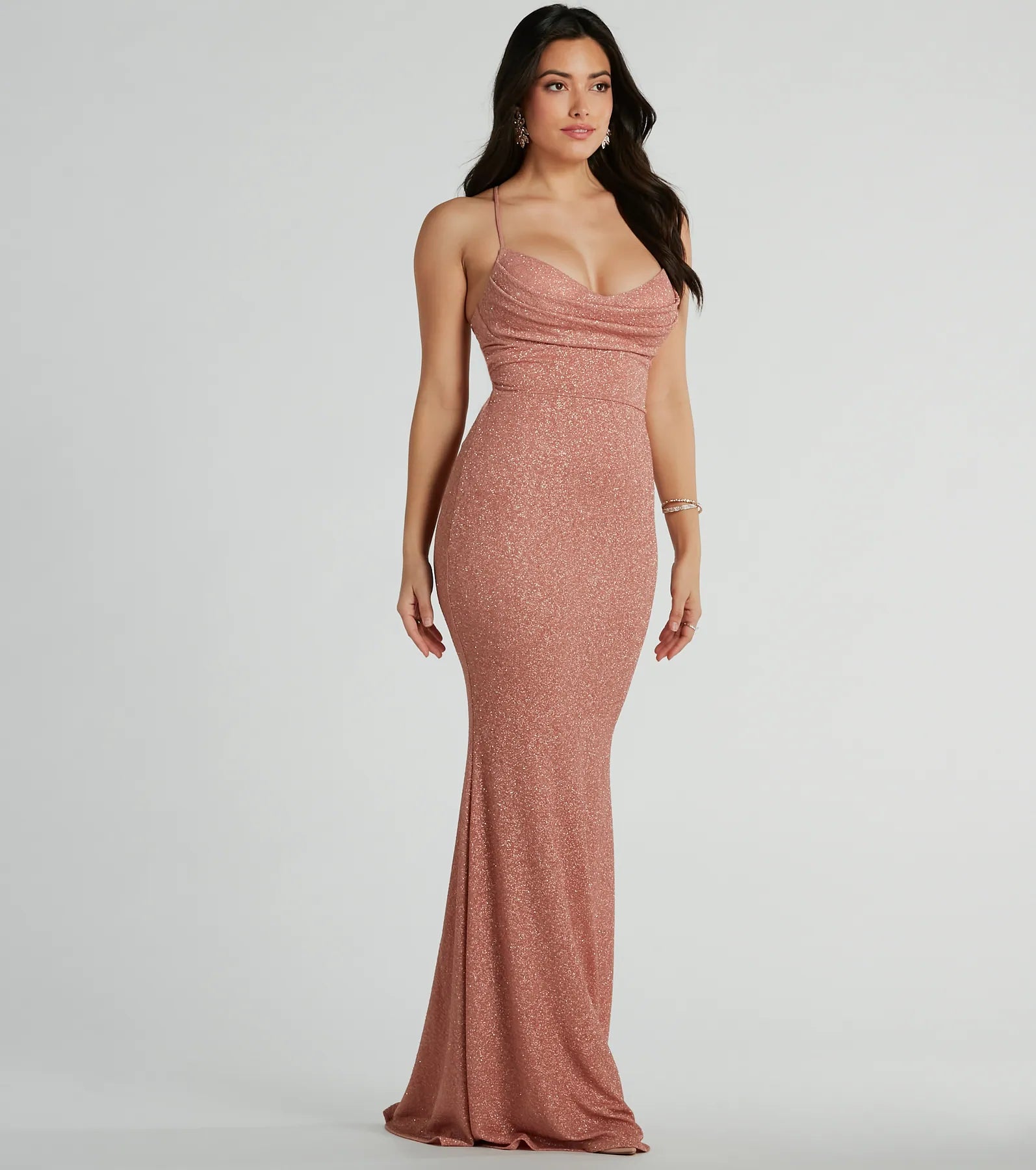 Chelsea Cowl Neck Lace-Up Mermaid Glitter Dress Knitted unclassified dresses