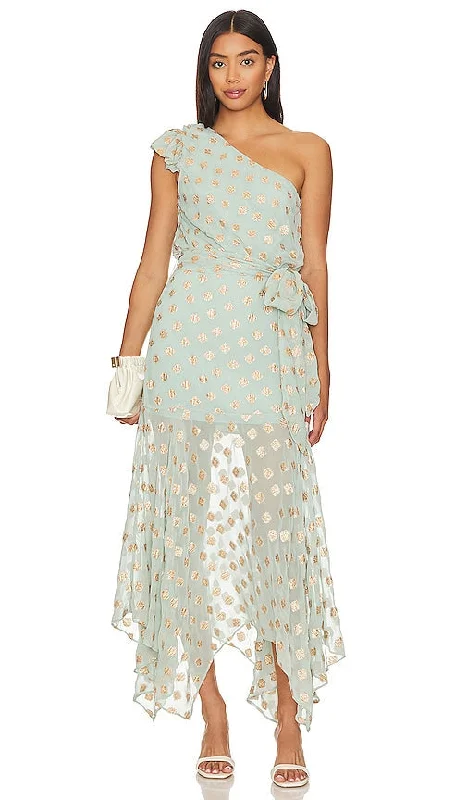 Karina Grimaldi x REVOLVE Letizia Metallic Midi Dress in Sage Classic A-line Skirt