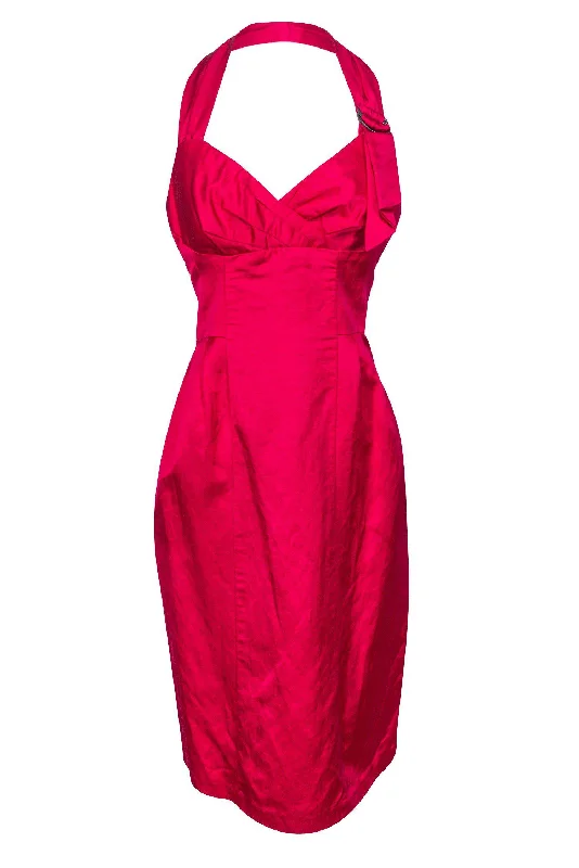 Nanette Lepore - Hot Pink Silk Sheath Halter Dress Sz 0 Cotton unclassified dresses