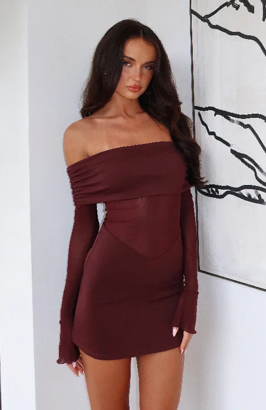 Own Your Story Long Sleeve Mini Dress Burgundy Embroidered unclassified dresses