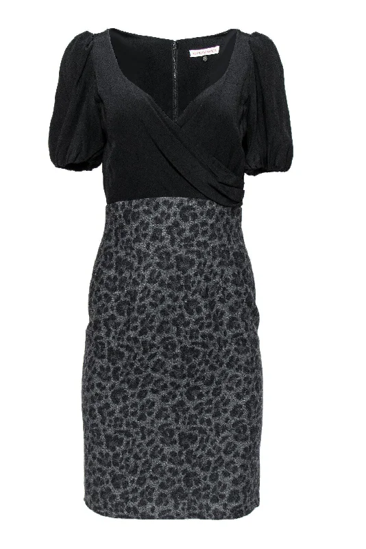 Rebecca Taylor - Black Leopard Print Dress Sz 6 Smocked unclassified dresses