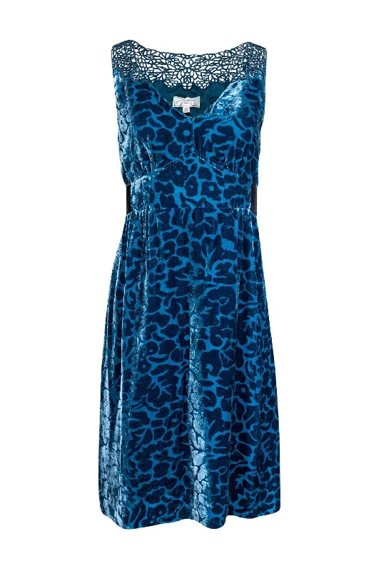 Moulinette Soeurs - Teal Patterned Velvet A-Line Dress Sz 4 Formal unclassified dresses