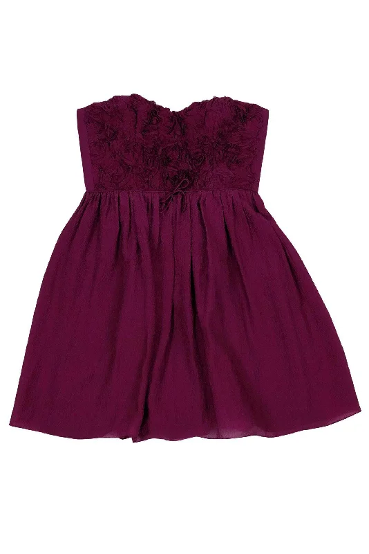 Rebecca Taylor - Dark Pink Strapless Rosette Dress Sz 10 Ruched unclassified dresses