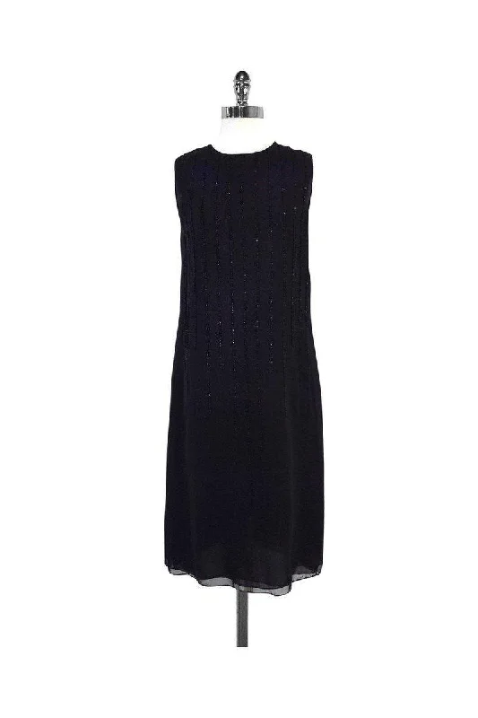 Donna Karan - Black Silk Beaded Shift Dress Sz 4 Striped unclassified dresses