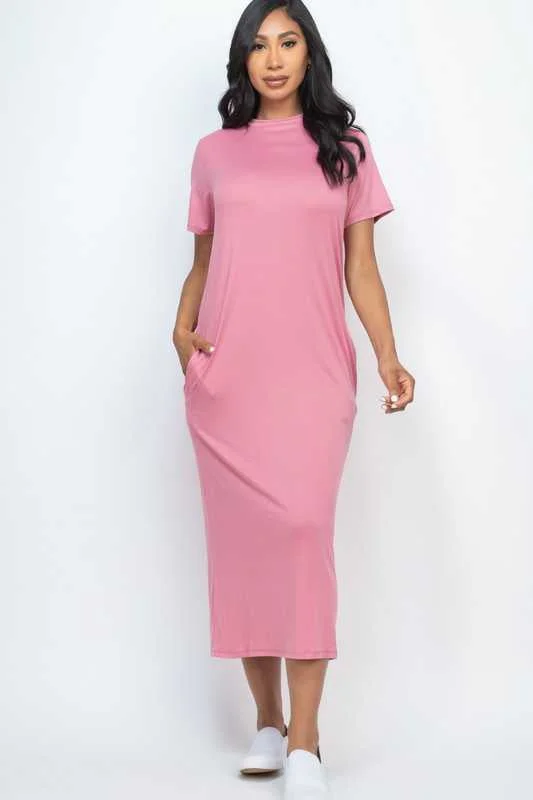 Solid Side Pocket Tee Shirt Dress Lace unclassified dresses