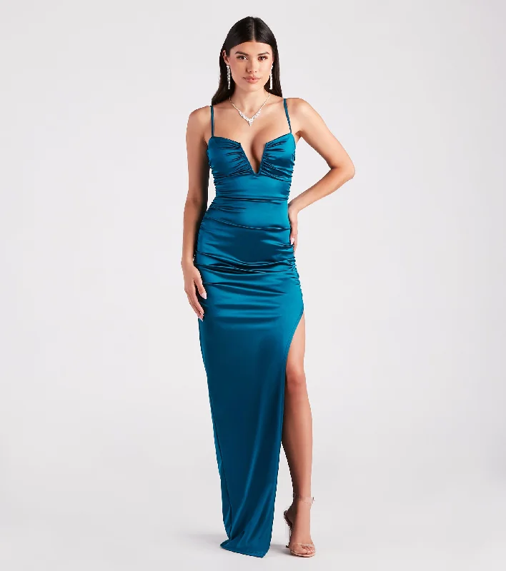 Jessa Formal Satin V-Neck Slit Dress Short unclassified dresses