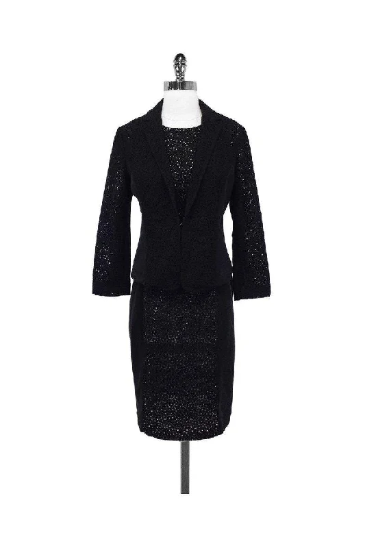 Nougat London - Black Cotton Eyelet Sheath Dress & Blazer Sz 8 Soft fabric unclassified dresses