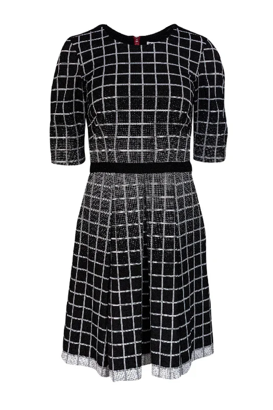 Yoana Baraschi - Grey Grid Pattern Pleated Dress Sz 4 Lace unclassified dresses