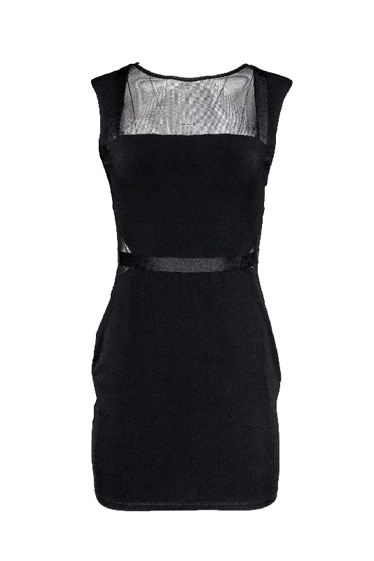 Elizabeth & James - Black Mesh Trim Dress Sz M Silk unclassified dresses