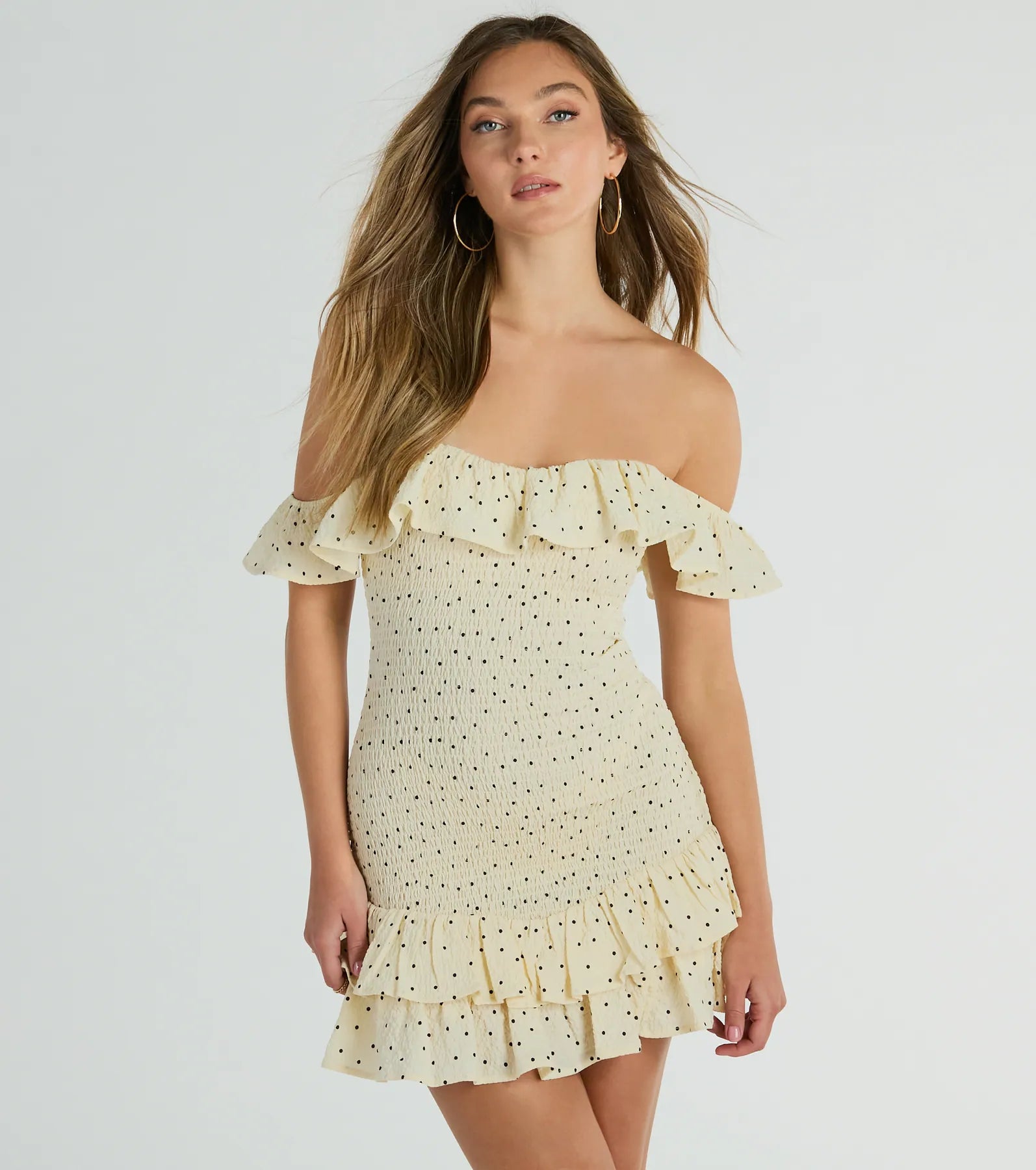 Best Spot To Be Off-The-Shoulder Polka Dot Mini Dress Boho unclassified dresses