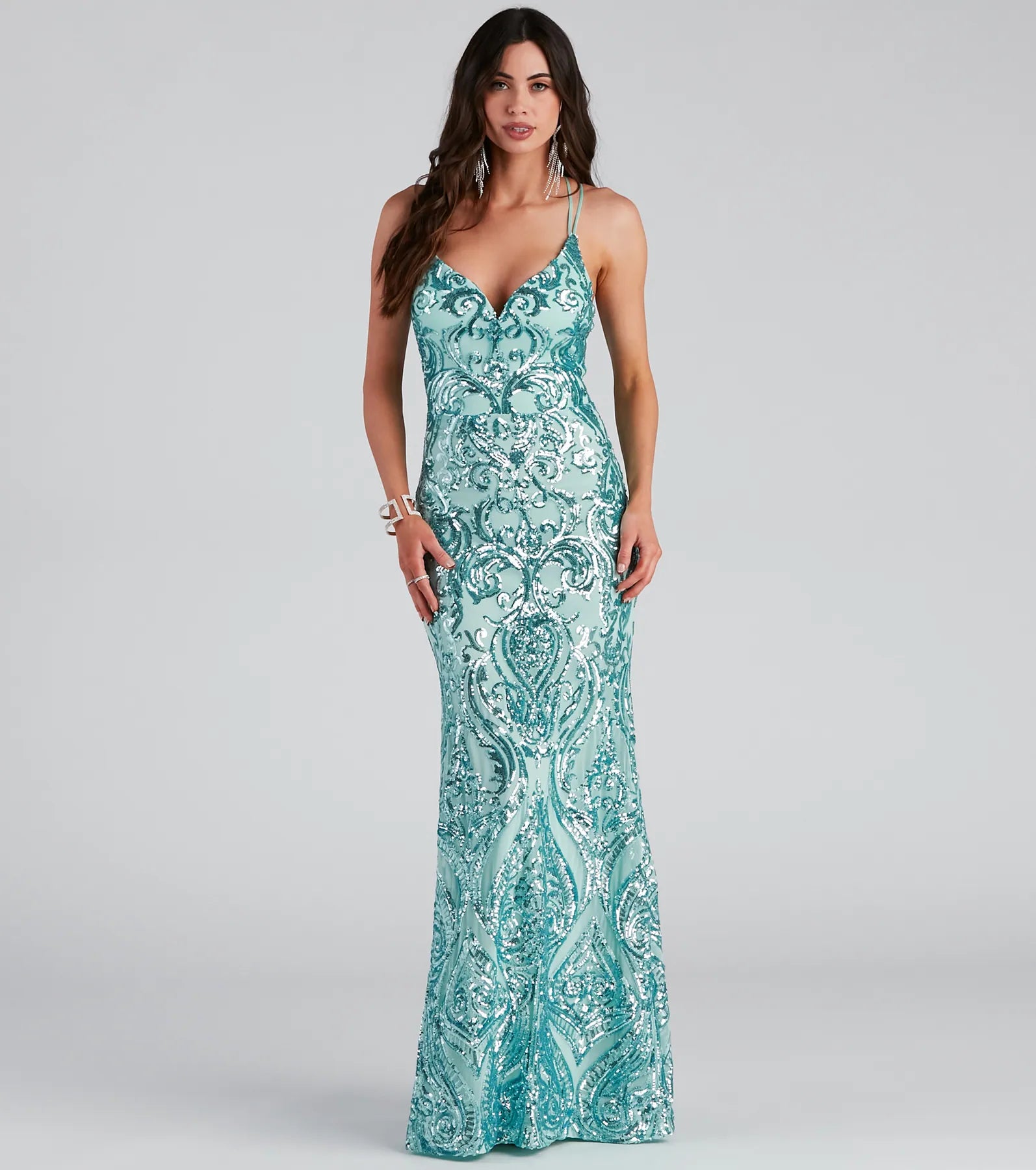 Aliyah Formal Sequin Lace Back Dress Halter unclassified dresses