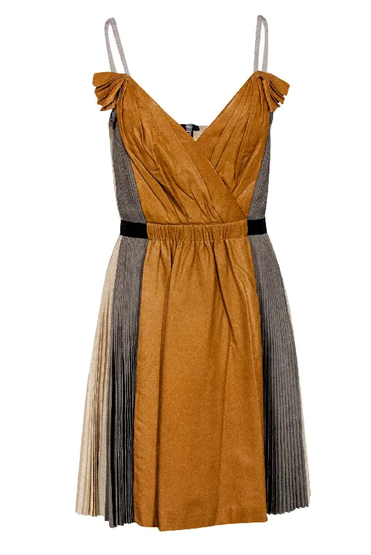3.1 Phillip Lim - Pleated Leather Colorblock Dress Sz 2 Minimalist unclassified dresses