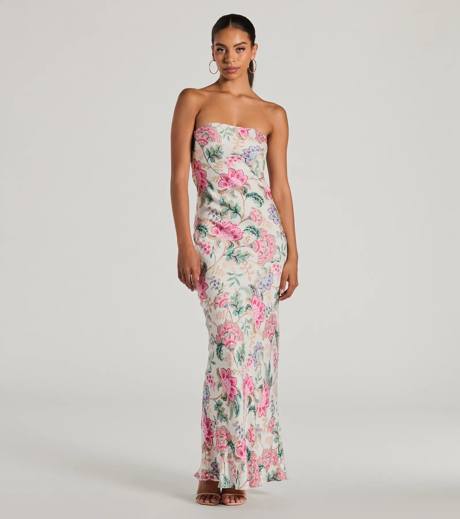 Boho Aesthetic Strapless Tie Back Paisley Maxi Dress One-shoulder unclassified dresses