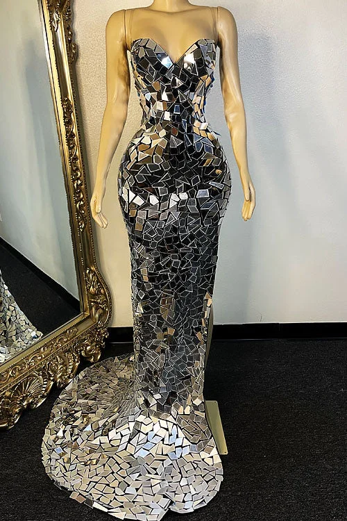 Amelia Mirror Side Slit Diamante Dress Y2K unclassified dresses