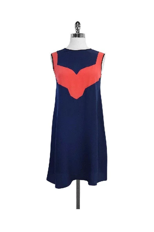 Jason Wu - Navy & Coral Silk Sleeveless Trapeze Dress Sz XS Stretchy unclassified dresses