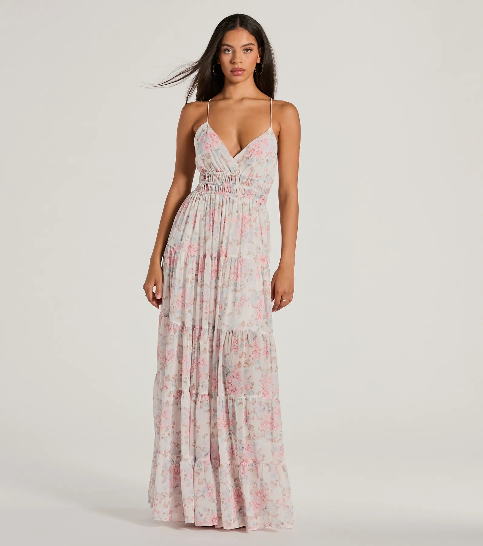 Exceptional Bliss Lace-Up Floral Chiffon Maxi Dress Anniversary unclassified dresses