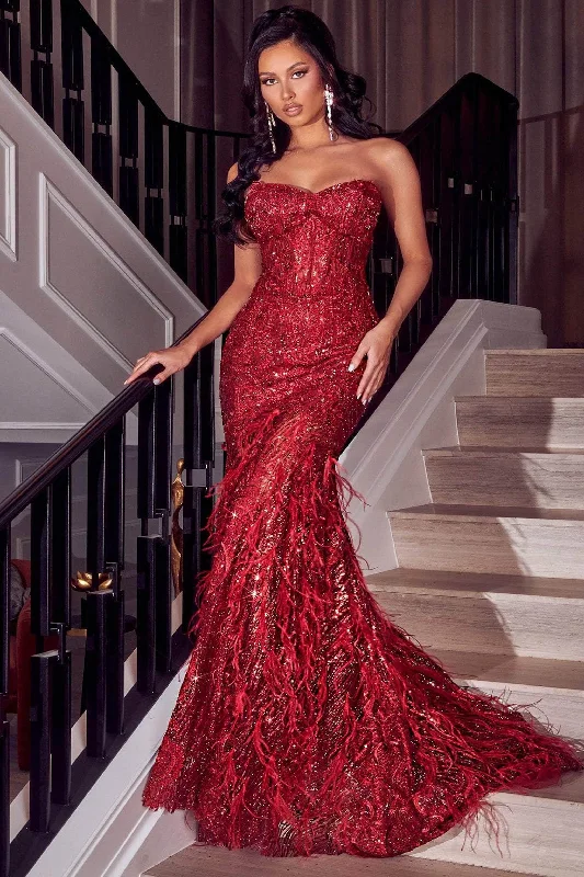 Portia and Scarlett's Enchanting Strapless Beaded Trumpet Gown: A Vision in Red Chic unclassified dresses