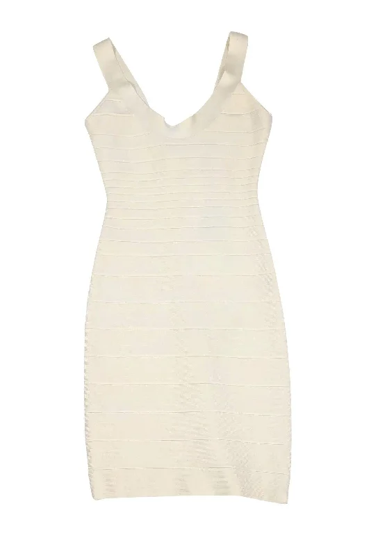 Herve Leger - Cream Bandage Dress Sz M Striped unclassified dresses