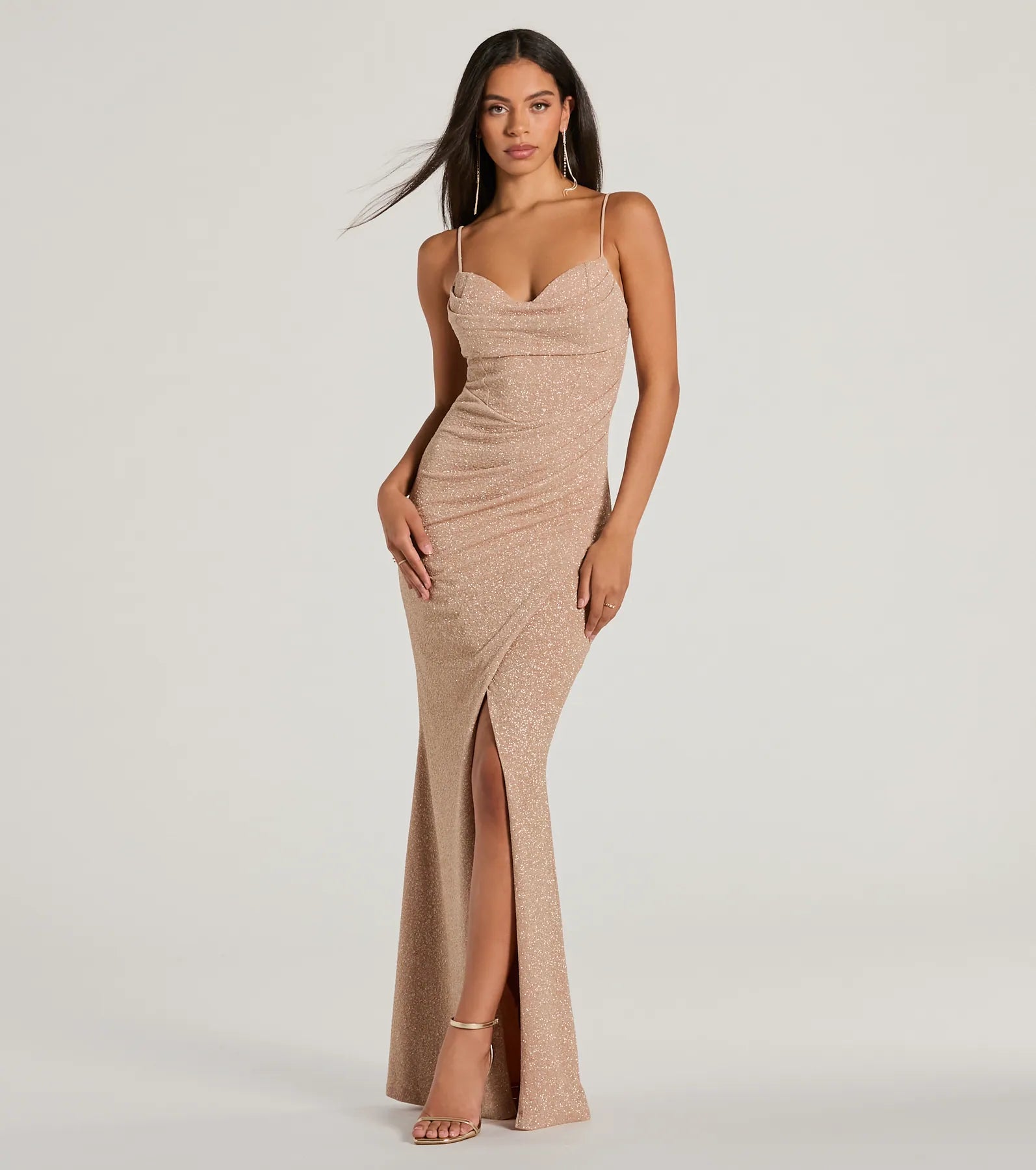 Mila Cowl Neck Wrap Slit Mermaid Glitter Formal Dress Elegant unclassified dresses