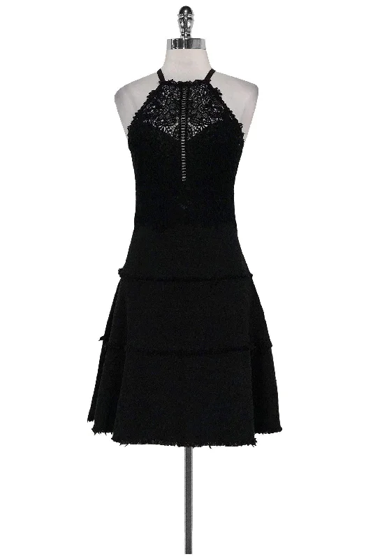 Rebecca Taylor - Black Lace & Tweed Dress Sz 2 Ruched unclassified dresses