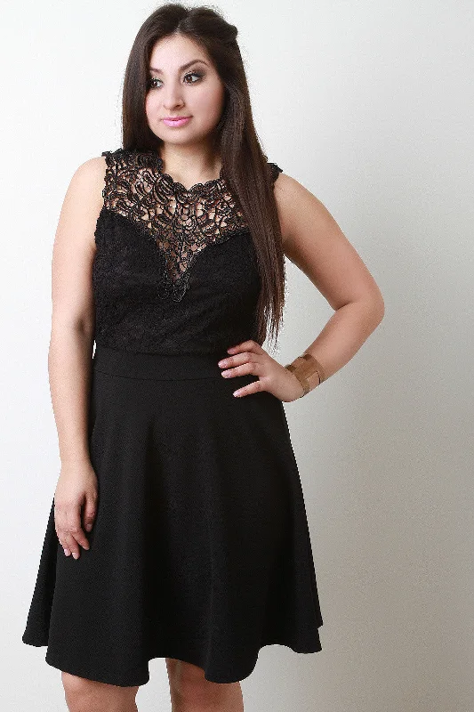 Crochet Lace Illusion Skater Dress Lace unclassified dresses