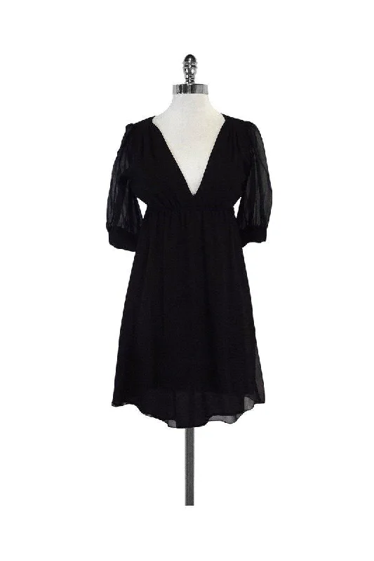 Amanda Uprichard - Black & Gold V-Neck Dress Sz S Embroidered unclassified dresses