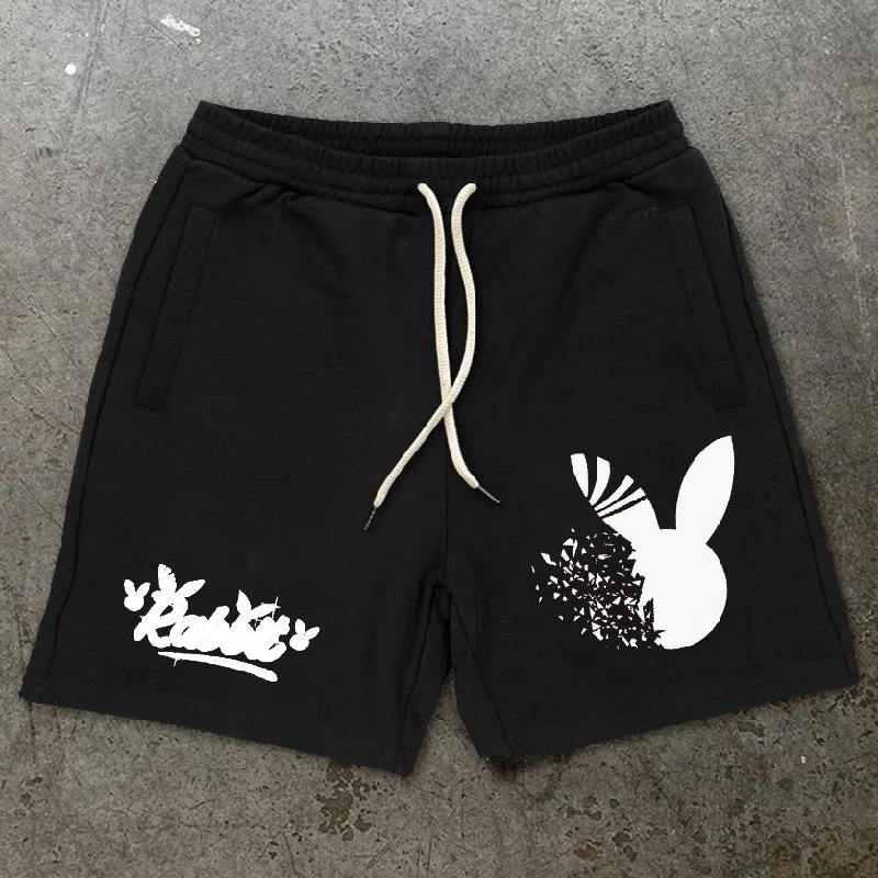 Bunny Tide Brand Print Casual Sports Shorts Lace-Up Detail Shorts