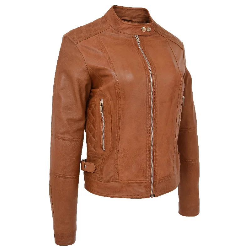 Womens Soft Tan Leather Biker Jacket Designer Stylish Fitted Quilted Celeste Women's cotton jackets Womens Soft Tan Leather Biker Jacket Designer Stylish Fitted Quilted Celeste Women's cotton jackets