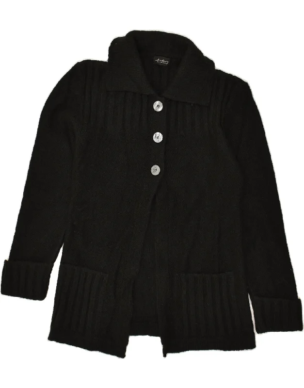 VINTAGE Womens Cardigan Sweater IT 46 Large Black Wool Work sweaters