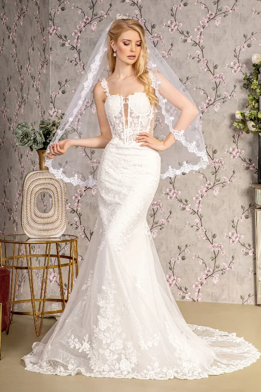 Long Mermaid Wedding Dress Satin Lace Gown